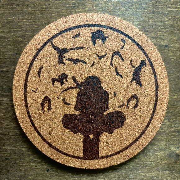 Naruto Itachi Uchiha Silhouette Laser Engraved Cork Coaster - Picture 1 of 5